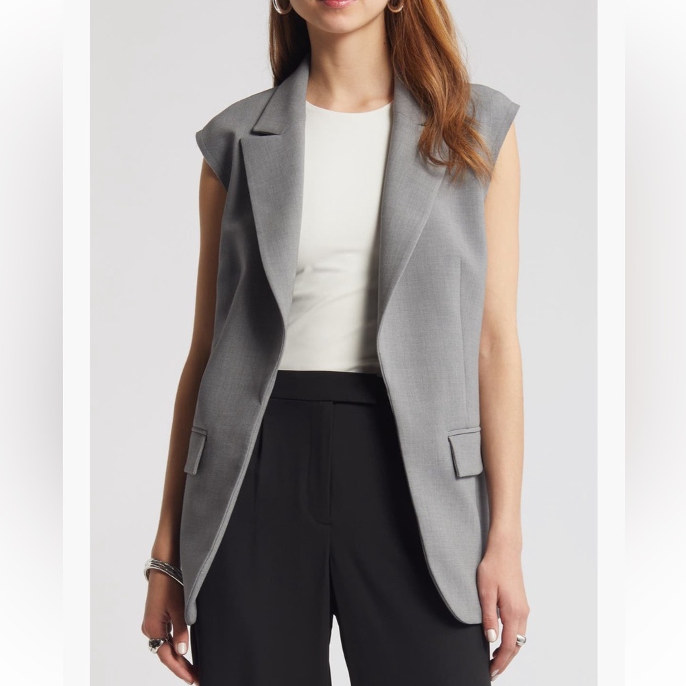 NWOT Open Edit Longline Raw Hem Sleeveless Blazer for Women